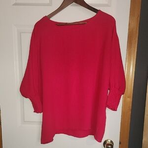 Vibrant Hot Pink Blouse with 3/4 Sleeves